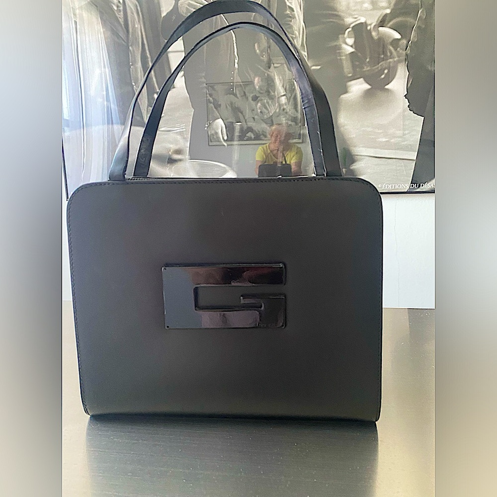 GUCCI SMALL BAG WITH G PLASTIC LOGO, size: 9” wide, 8 tall, 2.5 deep